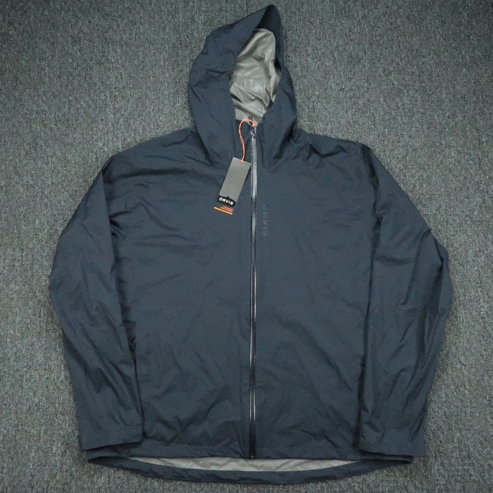 Orvis Jacket Mens XXL Navy Blue Ultralight Storm 2.5L Full Zip Hooded Waterproof